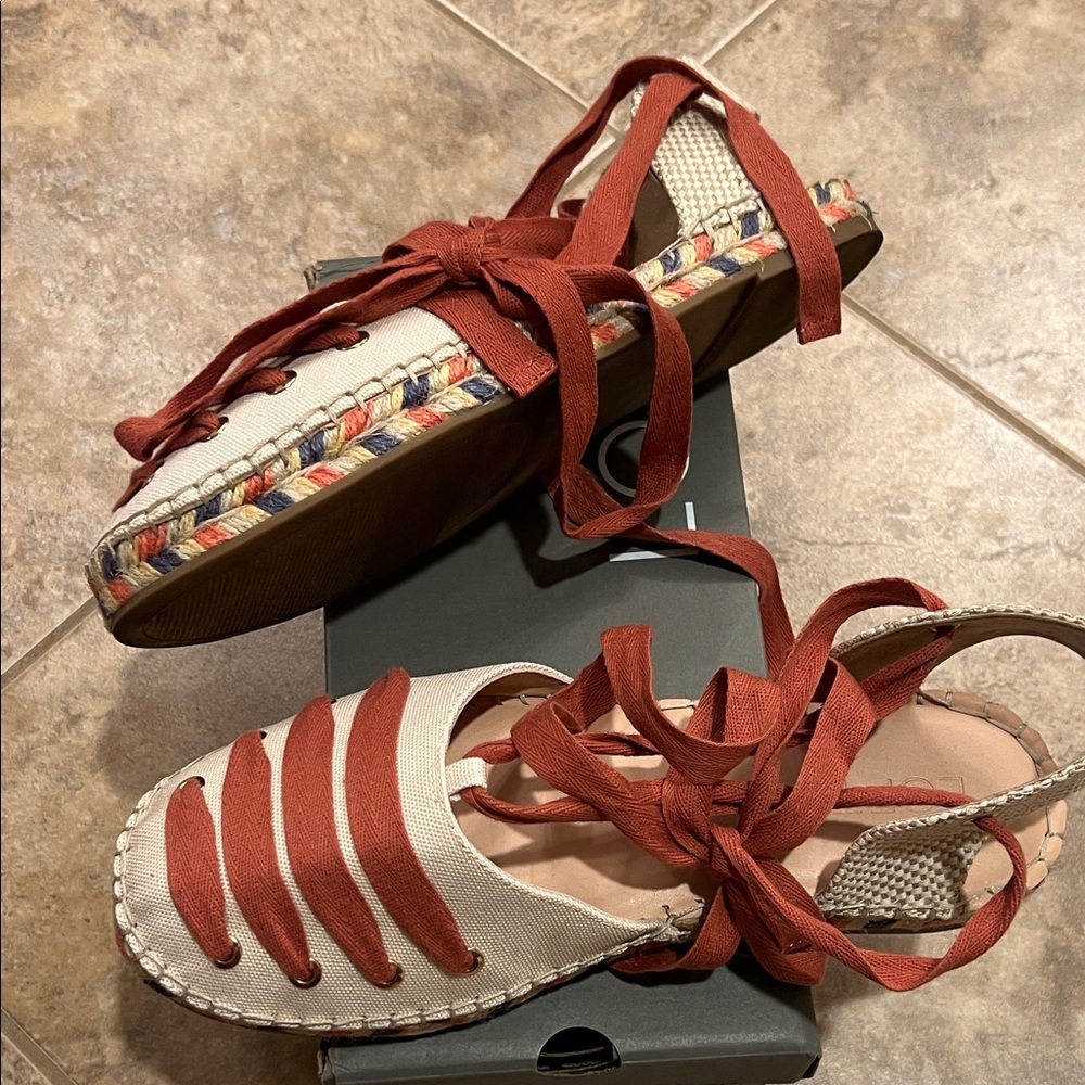 LOFT Red and Cream Espadrille Sandals